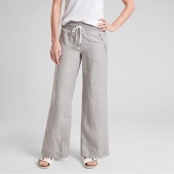 Athleta Pants - Athleta Cabo Linen Wide Leg Pant Womens Size 2 Gray Heather Lagenlook 447244-01